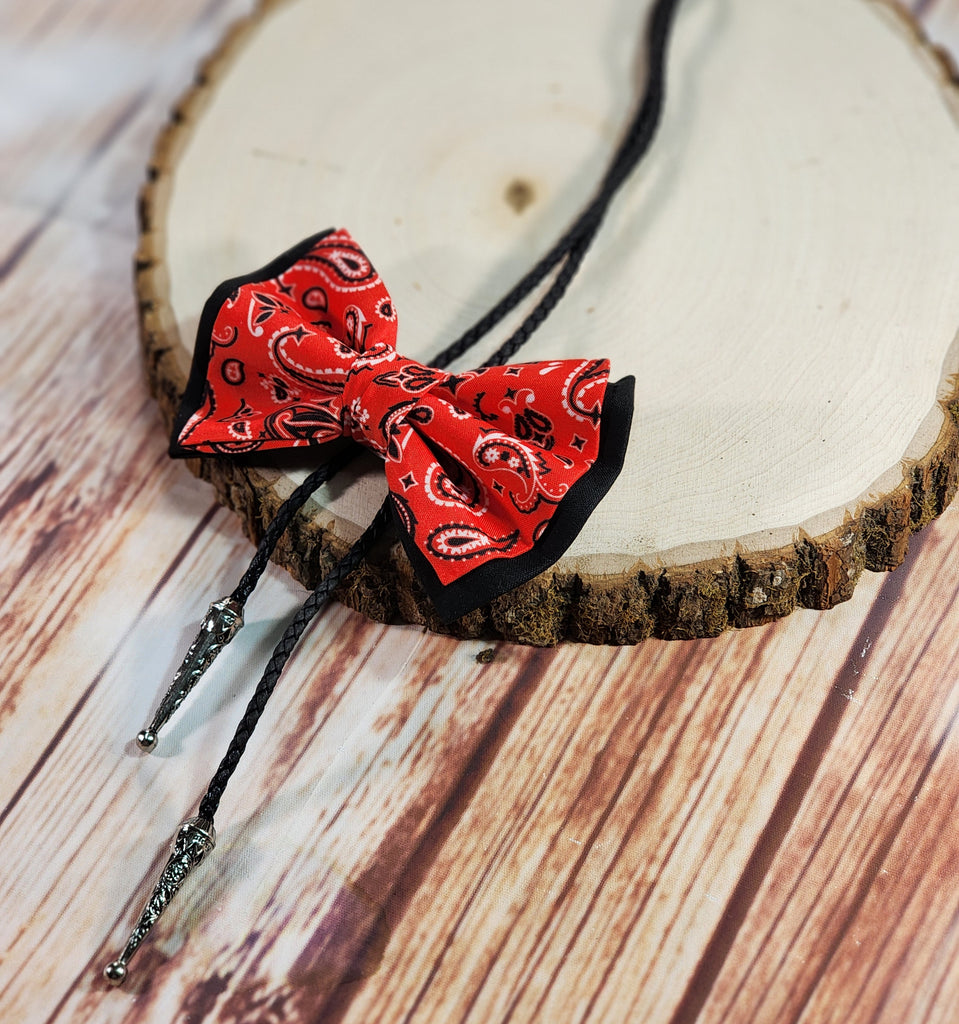 Red Paisley Bolo Bow Tie & Skinny Suspenders - Dapper Xpressions