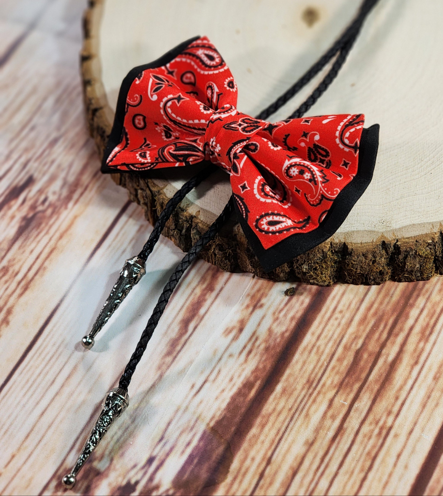 Red Paisley Bolo Bow Tie & Skinny Suspenders - Dapper Xpressions