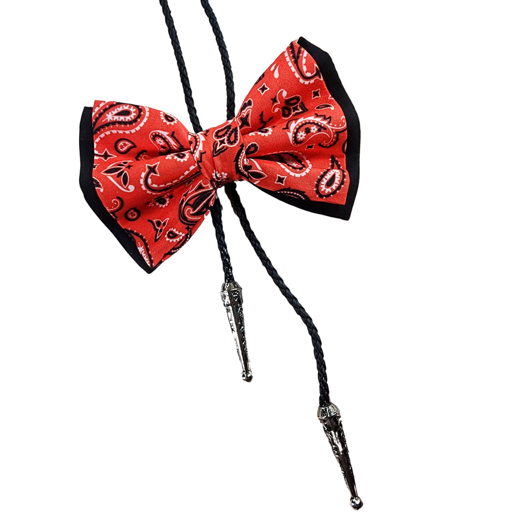 Red Paisley Bolo Bow Tie & Skinny Suspenders - Dapper Xpressions