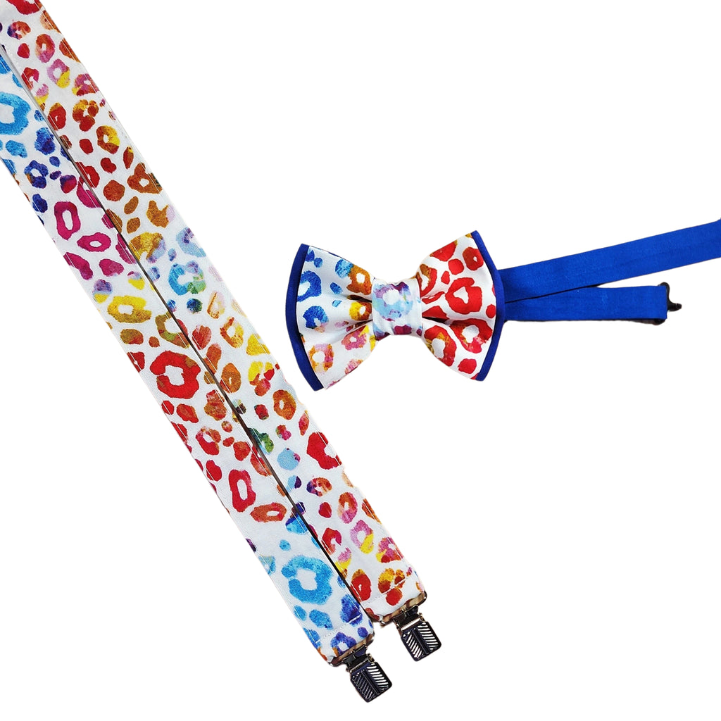 Rainbow Leopard on White Suspenders - Dapper Xpressions