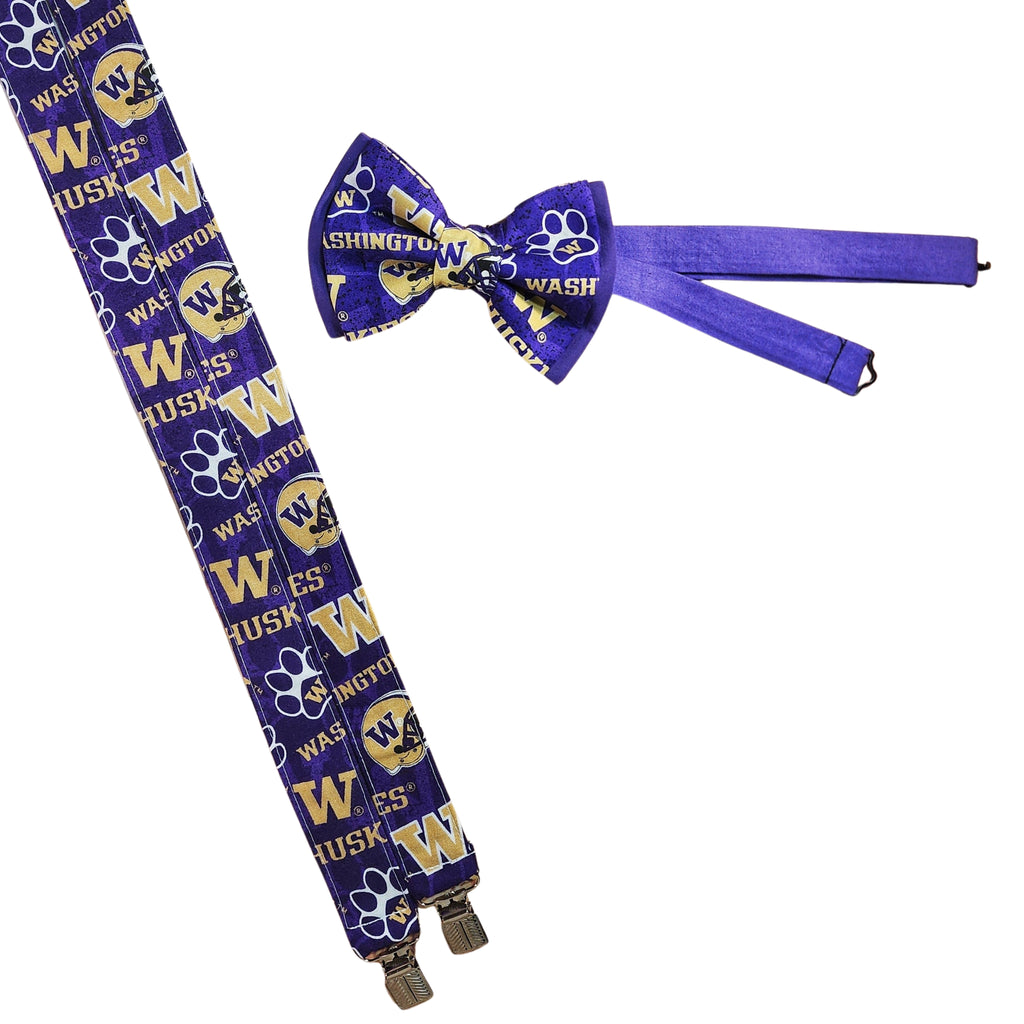 University of Washington Suspenders and Bow Tie (or Hair Bow) - Dapper Xpressions