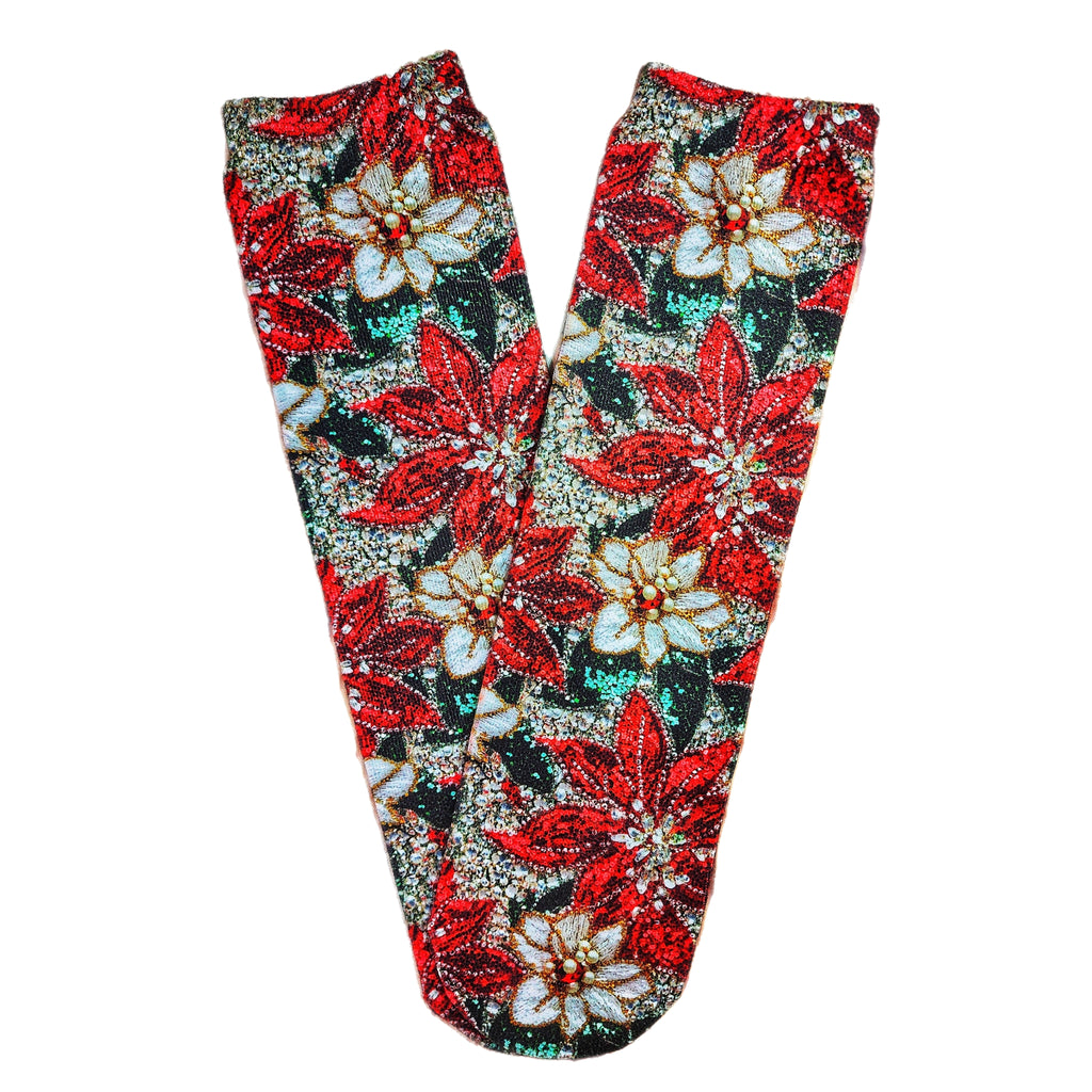 Poinsettia Faux (Fake) Glitter Socks - Dapper Xpressions